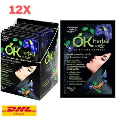 12x OK HERBAL Hair Color Change Dye Shampoo #Black Ginseng Healthy Natural 30ml - Image 1 of 4