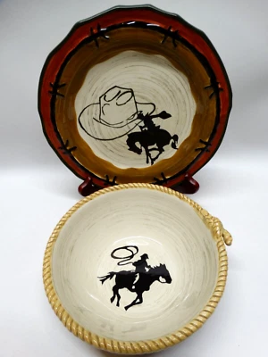 Colección Sonoma Happy Trails 1 cuenco de cereal occidental y 1 plato de almuerzo usado en excelente estado Foto 1 de 4