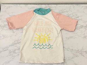 Sun Protection Zone Short Sleeve Bathing Suit Top Girls 10 UV Pink White Shirt T - Picture 1 of 3