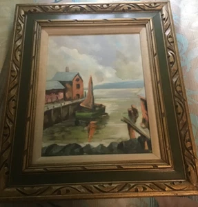 OLD OOAK ORIGINALE OLIO TAVOLA DIPINTO ARTE Rockport Massachusetts Harbor Boat 1968 - Foto 1 di 13