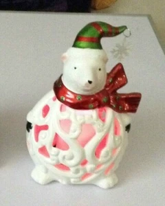 Home Decor Illuminated Candle Porcelain Bear Luminary with Timers in Gift Box - Picture 1 of 5