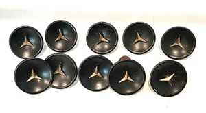 10 Vintage Round Concave Black Cabinet Drawer Knobs With Gold Mercedes Logo - Picture 1 of 5