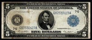 1914 $5 LARGE Size CHICAGO DISTRICT Federal Reserve Note! VERY FINE - Picture 1 of 2