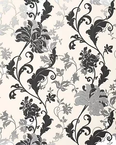 Papel pintado EDEM 833-20 noble patrón floral flores negro blanco plata 70 cm - Imagen 1 de 4