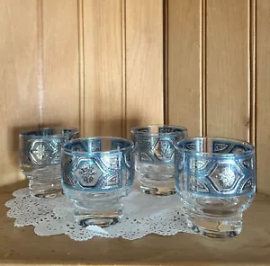 Vintage Culver MCM Sorrento Silver Blue Lowball Whiskey Rocks Cocktail Tumblers - Picture 1 of 5