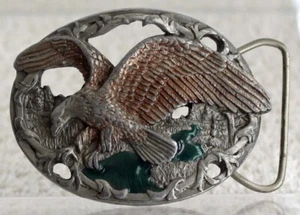Fliegender Adler grün Emaille über Zinn C&J Gürtelschnalle #1541 1990 - Bild 1 von 2