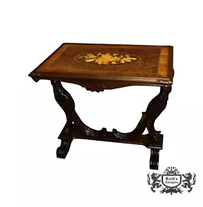 Antique Regency Style Inlaid Walnut Table w/Carved Swan Base - Picture 1 of 14