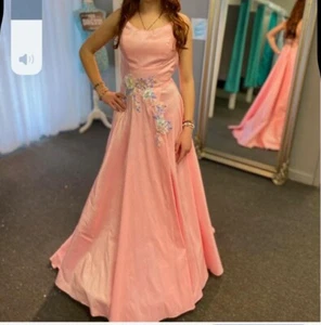 Formal Gown Prom Sweet 16 ! of a kind low back hand sewn floral applique pink 6 - Picture 1 of 5