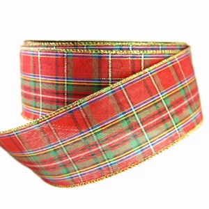 Wire Edged Traditional Plaid Red, Green, Blue and Yellow Plaid Christmas Ribbon - Picture 1 of 1