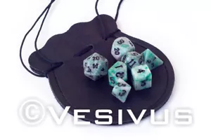 DICE Crystal Caste JADE GREEN DWARVEN STONE 7-Dice Mini Set 12mm Marble 02011 - Picture 1 of 1