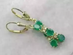 Natural Emerald Women Drop Dangle Earrings 3Ct Oval Cut 14K Yellow Gold Plated - Picture 1 of 6