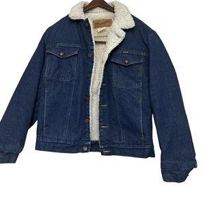 Vintage Wrangler Sherpa gefütterte Trucker Jeansjacke Herren Gr. S 70er Western - Bild 1 von 16