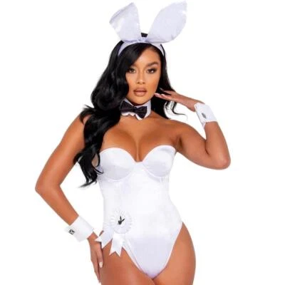 Playboy Bunny Costume Set Bodysuit Ears Tail Cuff Links Bow Tie White PB127 - Image 1 of 4