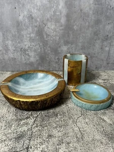 Juego de cenicero italiano de mármol de alabastro natural tallado en piedra maciza taza vintage - Imagen 1 de 18