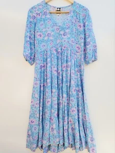 JAASE Dress Size XS Light Blue Floral 3/4 Sleeve 100% Rayon Boho Midi Dress EUC - Picture 1 of 5