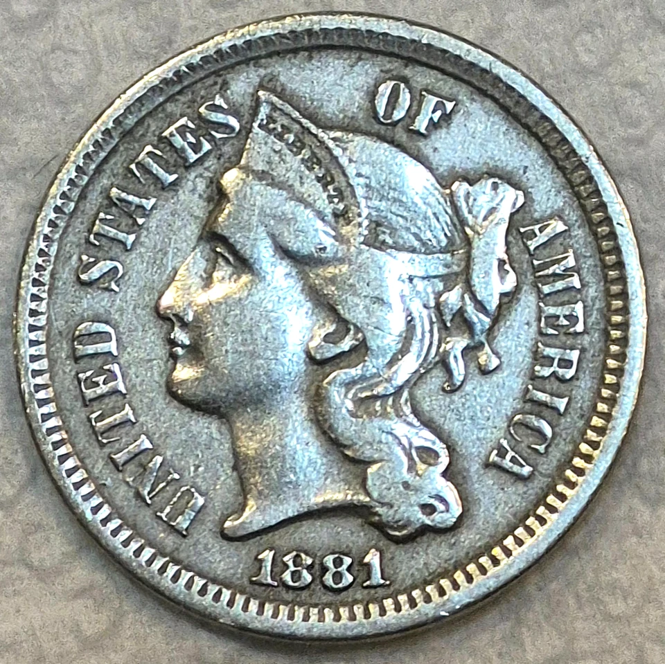 1881 Three Cent Nickel, 3C, VF-XF Circulated Features Civil War Era US Coin - Image 1 of 2