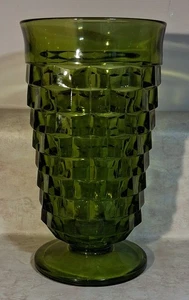 Vintage Indiana Colony Whitehall Avocado Green Cubist 6" Footed Iced Tea Goblet - Picture 1 of 4