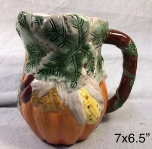 Bloom Rite Ceramic Art Pottery One Quart Fall Harvest Design Pitcher - Picture 1 of 8