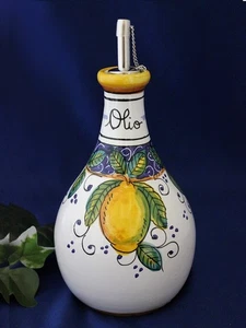 Deruta Italienische Keramik Alcantara Zitronen Olivenöl Flasche Hergestellt in Italien 16 Unzen - Bild 1 von 4