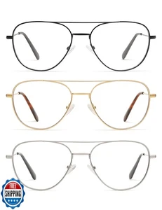 3-Pack Retro Aviator Reading Glasses for Men Women Trendy Square Blue Light B - Picture 1 of 5