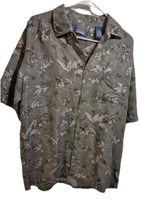 Premier International Hawaiian Shirt Men's Large Green Tropical Floral. D2 - Picture 1 of 5