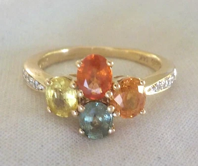 14K Yellow Gold Daisy Rainbow Sapphire Diamond Ring - 3.20 gms, Sz 6, 1.26 ctw - Image 1 of 4
