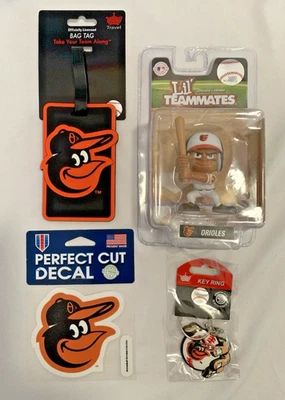 Sportscrate BALTIMORE ORIOLES Accessory Pack BAG TAG KEY RING DECAL FIGURE NEW - Image 1 of 2