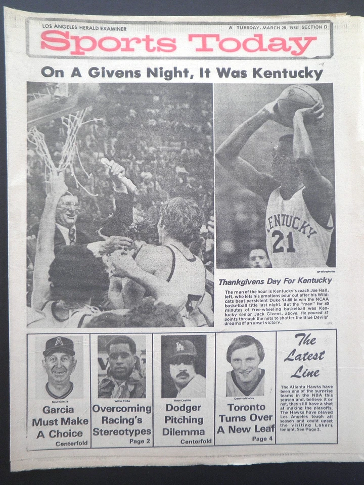 RARO KENTUCKY GANA 1978 TÍTULO DE BALONCESTO NCAA PERIÓDICO DEPORTIVO ORIGINAL DE COLECCIÓN Foto 1 de 1