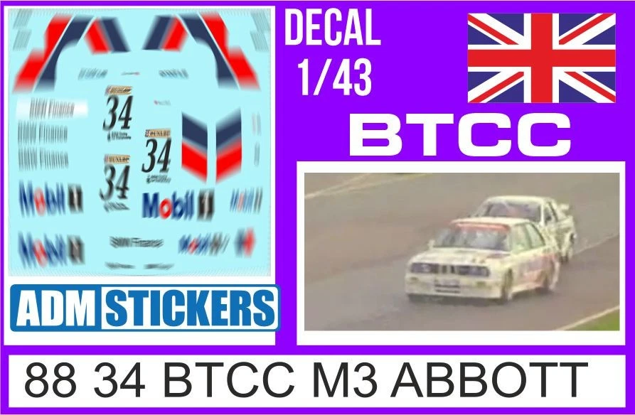 88 34 DECAL 1/43 BTCC 1988 34 BMW M3 ABBOTT - Immagine 1 di 1