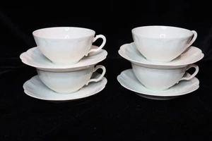 HAVILAND LIMOGES FRANKREICH STERN GANZ WEISS GEPRÄGTE PUNKTE 4 ÜBERGROSSE TASSEN & UNTERTASSEN - Bild 1 von 7