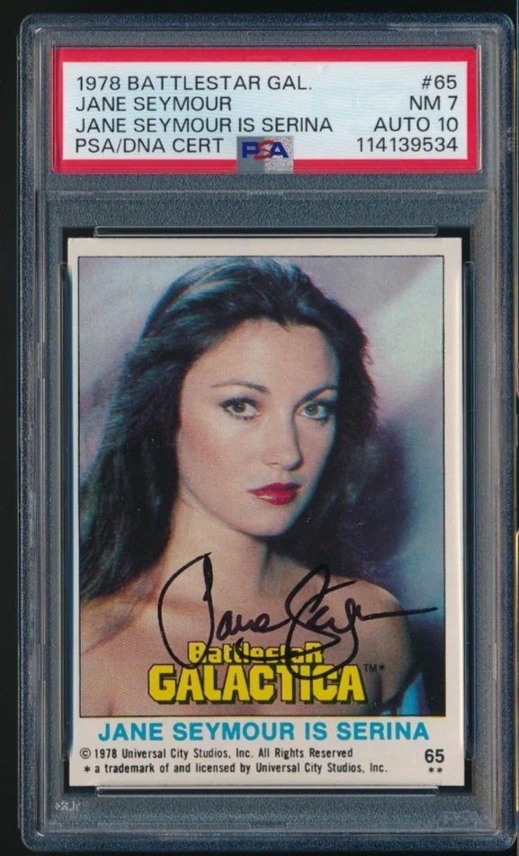 1978 Topps Battlestar Galactica #65 Jane Seymour PSA 7 signed auto PSA/DNA 10 - Image 1 of 2
