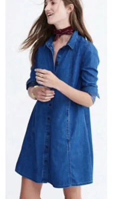 Vestido Camisa Informal Madewell Denim Botón Delantero Manga Larga Vestido M Foto 1 de 4