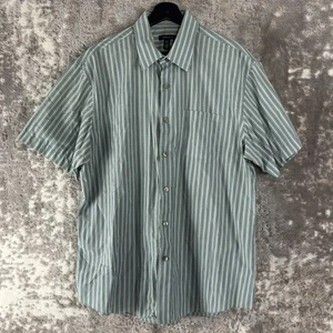 Van Heusen Size L 16-16.5 Striped Casual Button Shirt Green Short Sleeve Collar - Picture 1 of 8