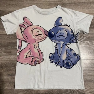 T-shirt graphique enfant Disney Stitch Angel rose bleu kiss taille XL 14 16 - Photo 1/9