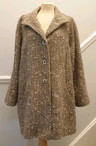 David Nieper Alpaca Wool Blend Coat UK 20 Speckled Button Front Brown Beige - Picture 1 of 6