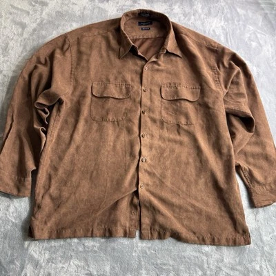 Camisa Van Heusen de gamuza suave para hombre con botones marrón manga larga XL 17-17 1/2 Foto 1 de 4
