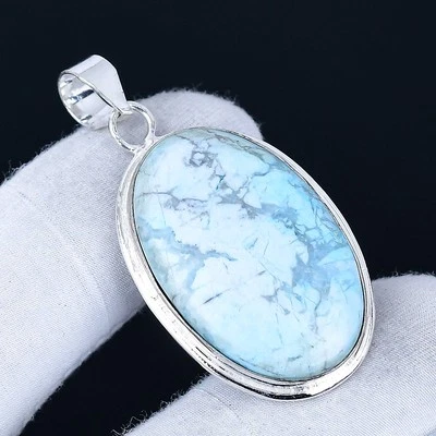 Pingente Howlite Jasper 925 banhado a prata feito à mão de 2" - Imagem 1 de 3