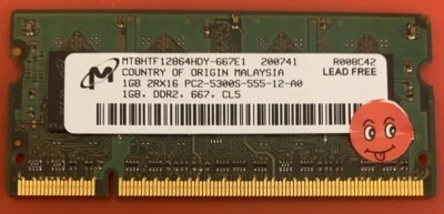 RAM MICRON 1GB SODIMM DDR2 PC2-5300S MT8HTF12864HDY TESTATA (VEDI FOTO) - Immagine 1 di 4