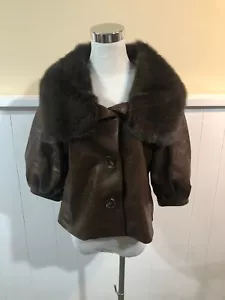 Cynthia Rose Stunning Brown Leather Jacket With Fur Trim Brown Size L - Picture 1 of 4