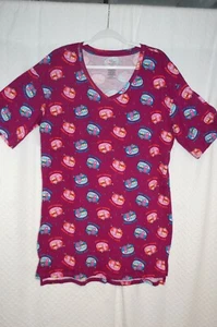 Womens Pajamas PURPLE V-NECK SLEEPSHIRT Nightgown COZY CAMPER Size S-M - Picture 1 of 1