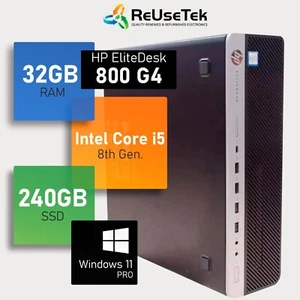 HP EliteDesk 800 G4 SFF Intel i5-8500 32GB RAM 240GB SSD + 1TB HDD USB-C Win 11P - Picture 1 of 13