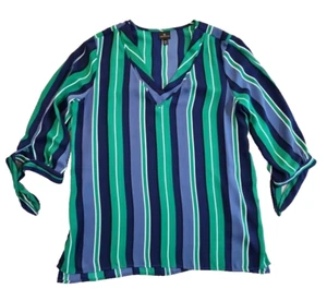 Túnica Worthington cuello en V para mujer talla XXL azul marino y verde rayas verticales de lujo - Imagen 1 de 12