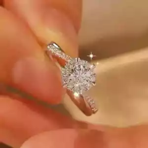 2 Ct Round Cut Lab Created Diamond 14K White Gold Plated Women's Engagement Ring - Picture 1 of 6