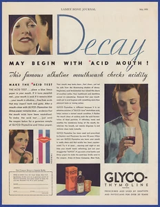 Vintage 1931 GLYCO-Thymoline Alkaline Mouthwash Dental Hygiene Print Ad 30's - Picture 1 of 1