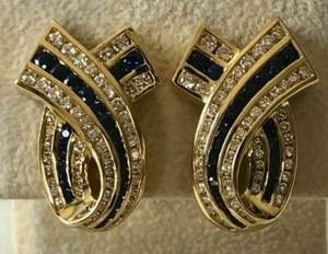2.2ct Simulated Blue Sapphire Women's Earrings 14k Yellow Gold Plated Silver925 - Picture 1 of 6