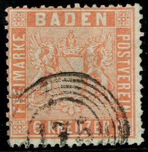 1860 Baden SG17 6k Orange Numeral Cancel Expertised Very Good Used Cat. £130.00 - Picture 1 of 1