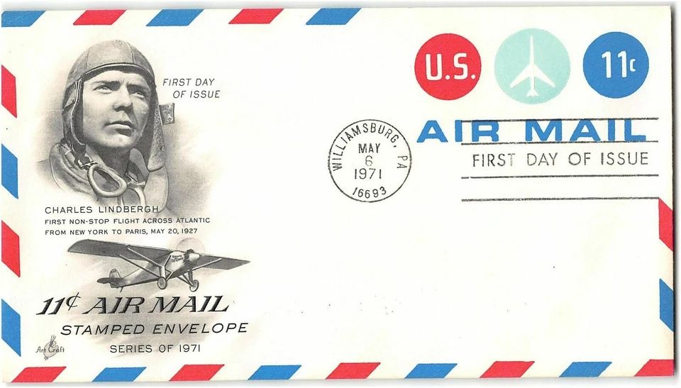 AVIATION CHARLES LINDBERGH SOLO TRANSATLANTIC FLIGHT 1971 #UC43 ARTCRAFT   FDC - Image 1 of 1