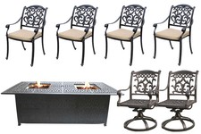 Fire Pit Propane Table 7 Piece Set Cast Aluminum Outdoor Patio Furniture  