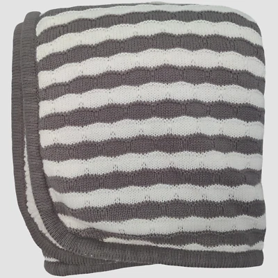 Starting Out One Gray White Stripe Knit Baby Blanket Sherpa Backside Dillard's - Image 1 of 3