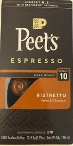 Peet's Espresso-Ristretto-Spice & Chocolate-Intensity 10, 10 Capsules - Picture 1 of 2
